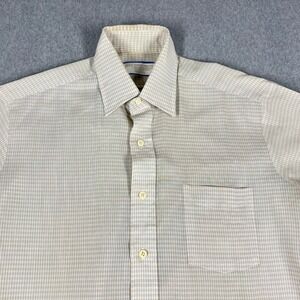 Vintage Sears Shirt Mens 16 Cream Button Up Short Sleeve Perma Prest Gingham